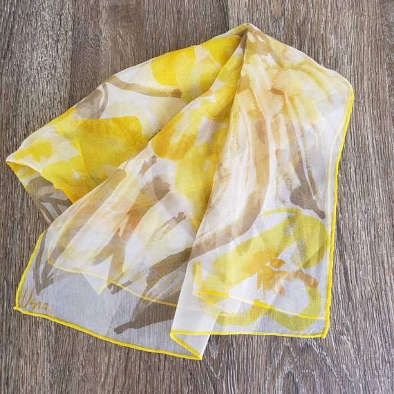 Vintage Vera Sheer Floral Scarf, Yellow Floral - image 5