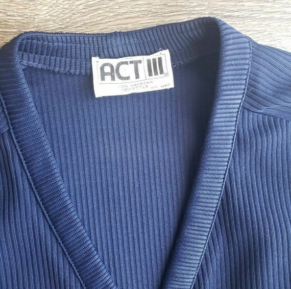 ACTIII 1970's Vintage Navy Blue Polyester Button-… - image 3