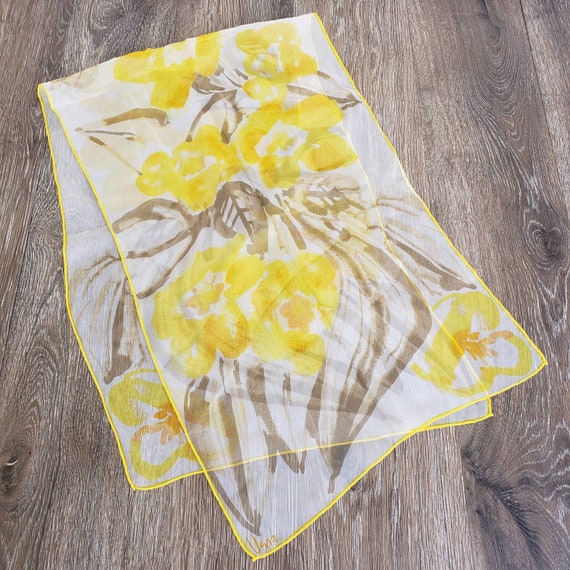 Vintage Vera Sheer Floral Scarf, Yellow Floral - image 1