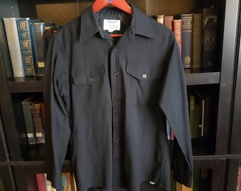 Patriot by Weintraub Bros. Co. Vintage Black Military Uniform Dress Shirt, Long Sleeve Button Up with Anchor Buttons, Navy, Size 15.5/33