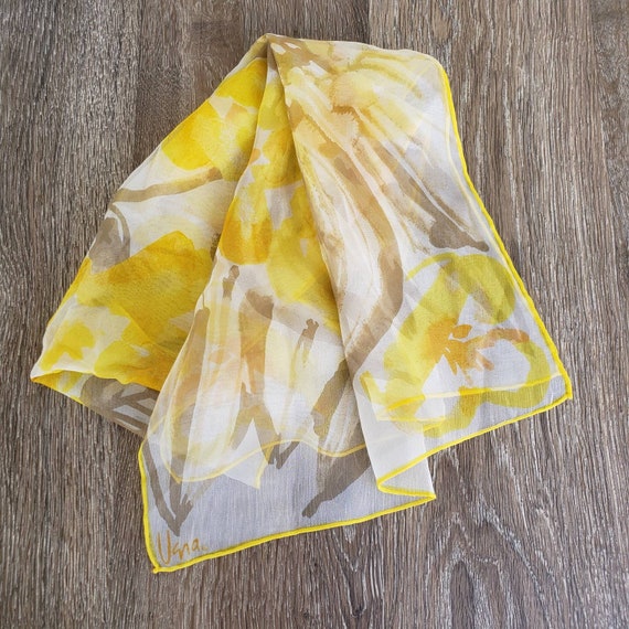 Vintage Vera Sheer Floral Scarf, Yellow Floral - image 6