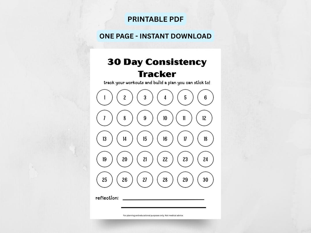 30 Day Workout Consistency Tracker, Simple Fitness Planner Printable - Etsy