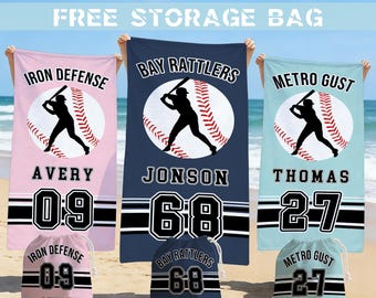 Personalized baseball beach towel customizable logo,baseball team towel,youth baseball birthday gift,end-of-season souvenir, and sports gift
