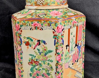 Antique Chinese Export Porcelain Hexagonal Lidded Ginger Jar – Famille Rose