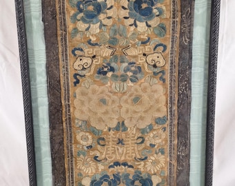 Antique Chinese Qing Dynasty Silk Embroidery Panel Forbidden Stitch Framed