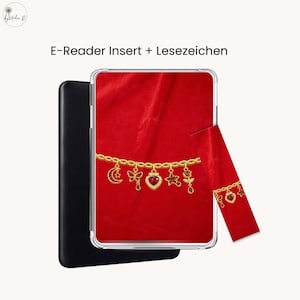 E-Reader Insert Rot Gold Charm Design | für transparente Hüllen | Kindle Tolino Kobo PocketBook iPad Samsung | + GRATIS Lesezeichen