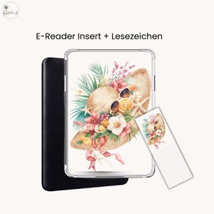 Inserto para lector electrónico: Sombrero de verano con flores | Para Kindle, Kobo, Tolino, PocketBook, iPad y Samsung | + Marcapáginas GRATIS