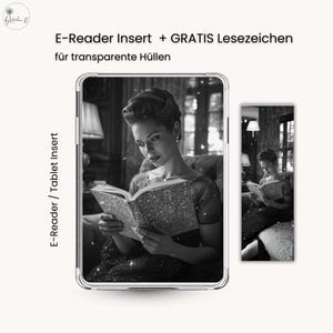 Printable E-Reader Insert Inlay Glam Reader Black and White | Clear Case | Kindle Tolino Kobo PocketBook iPad Samsung | + Free Bookmarks