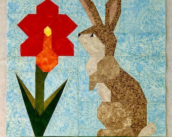 Bunny and Flower Foundation Paper Piecing Pattern (14"X14")