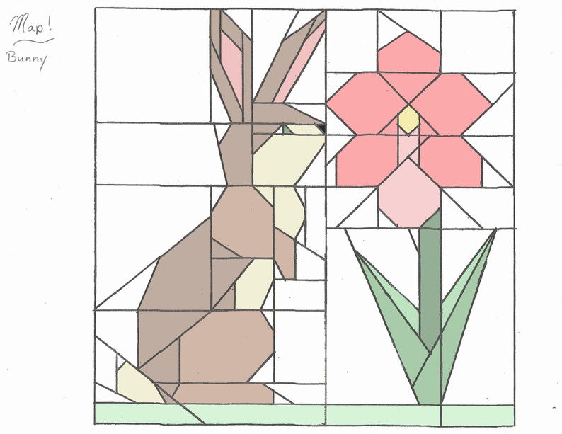 Bunny and Flower Foundation Paper Piecing Pattern (14"x14") - Etsy