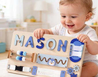Casse-tête personnalisé prénom bébé garçon, jouets Montessori en bois, planche occupée pour enfant, décoration chambre de bébé, cadeau 1er anniversaire, cadeau 1er Noël pour bébé