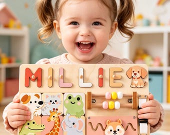 Personalized Name Puzzle for Baby, Early Learning Puzzle Busy Board, Baby Girl 1st Birthday Gift, Custom 2nd Baby Gift, 1st Christmas Gift