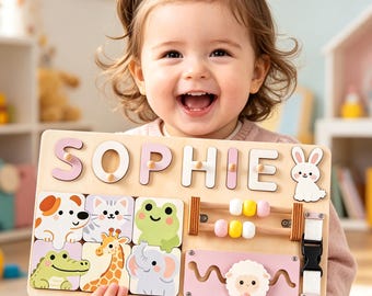 Personalized Name Puzzle, Kids Busy Board, Early Learning Puzzle Toy, Baby Shower Gift, 1st Birthday Gift for Baby Girl, 1st Christmas Gift