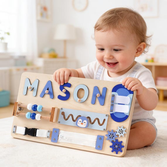 Personalized Baby Boy Name Puzzle, Wooden Montessori Toys,  Kids Busy Board, Baby Room Decor, 1st Birthday Gift, Baby 1st Christmas Gift