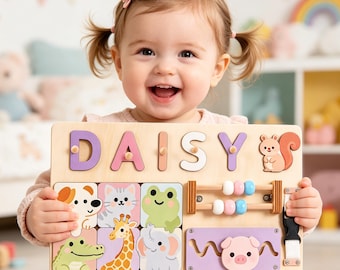 Personalized Baby Name Puzzle, Early Learning Puzzle Busy Board, 1st Birthday Gift for Baby Girl, Custom 2nd Baby Gift, 1st Christmas Gift