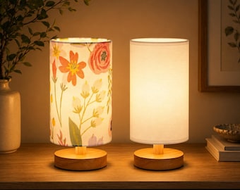 Lámpara de ambiente cálido / Lámpara de mesita de noche LED con pantalla de lino de luz suave / Luz nocturna estética para una decoración acogedora en el dormitorio