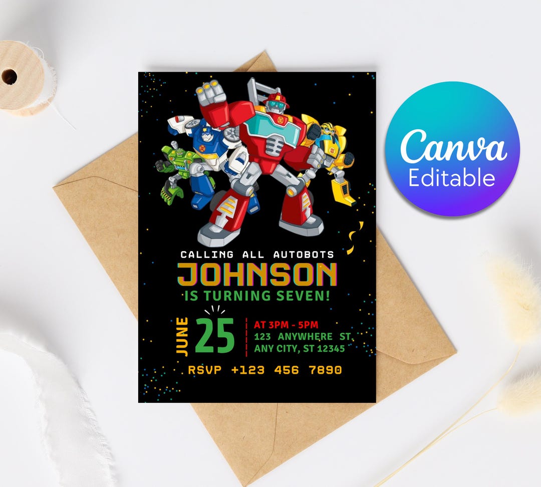 Editable Rescue Bots Birthday Invitation, Autobots Party Invite ...
