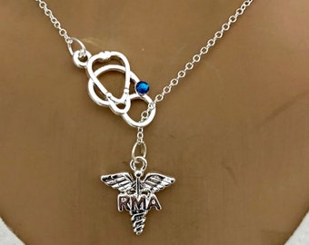 Personalized RMA Necklace,Registered Medical Assistant Caduceus Necklace ,RMA Jewelry,Initial Jewelry,MA student gift