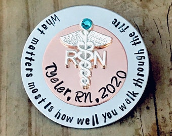 Personalized RN Pin, Nursing Graduation Gift, Caduceus, Swarovski Crystal