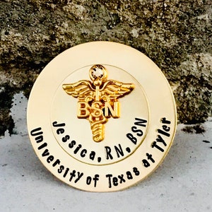 Gold Personalized Pin for BSN - Rn Gift - Bsn pin - Nursing Student Gift - Nursing Pinning Ceremony - BSN Nurse Pin- Gold BSN Nurse Gift
