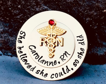 Gold Personalized Pin for RN - Rn Gift - Bsn pin - Nursing Student Gift - Nursing Pinning Ceremony - RN pin - Nurse Pin- Gold RN Nurse Gift