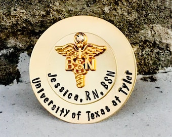 Gold Personalized Pin for BSN - Rn Gift - Bsn pin - Nursing Student Gift - Nursing Pinning Ceremony - BSN Nurse Pin- Gold BSN Nurse Gift