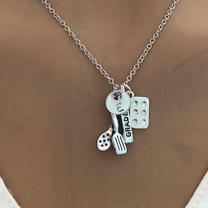Personalized Chef Necklace: Silver Plated Baking Charms, Initial Jewelry