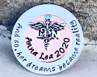 Personalized Pin for LPN - LPN Gift -Nurses - Nursing Student Gift -Nursing Graduate - RN pin -BSn - Nurse Gift -