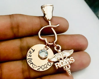 Épinglette RDMS en or rose : cadeau personnalisé de technologie échographique avec pierre de naissance