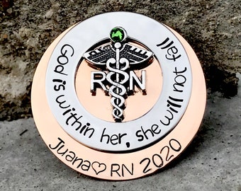 Personalized RN Pin | Nurse Graduation Gift, Caduceus Symbol