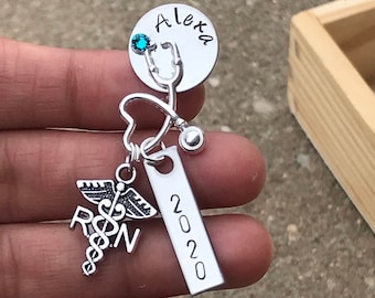 Personalized Stethoscope Heart Nurse Pin – RN Graduation Gift