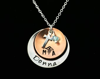 Personalized MA Graduation Necklace – Hand Stamped Medical Assistant Gift