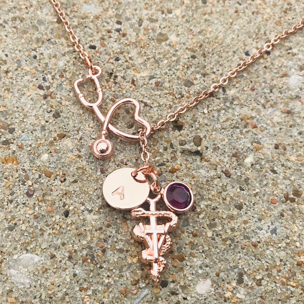 Rose Gold Veterinarian Necklace, Gift for Vet, Vet tech gift, Animal Doctor Gift, Graduation, Veterinary Caduceus Necklace, Vet Tech Gift