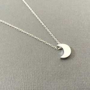 Sterling Silver Crescent Moon Necklace: Matte Silver Plated Pendant