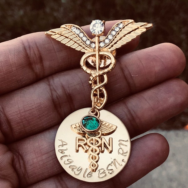 Gold tone Caduceus Pin - Gold RN Nursing Pin-  Medical Symbol Caduceus pin- Pinning Ceremony -  Pin for Medical Graduation- Custom Nurse pin