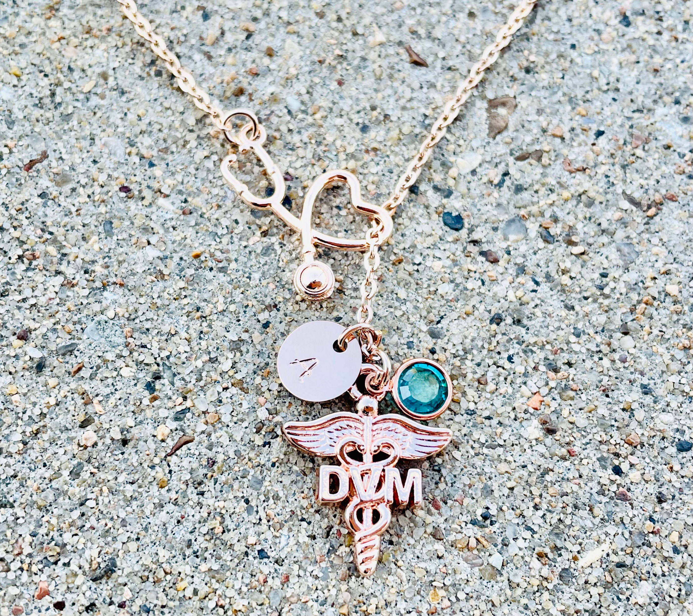 Rose Gold DVM Necklace, Doctor of Veterinary Medicine, Veterinarian ...