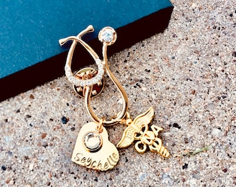 Gold CNA Certified Nursing Nurse Pin - Stethoscope Pin - CNA Nurse Pin - Custom Nurse Pin - Pinning Ceremony - Nursing Pin - Gold RN Pin