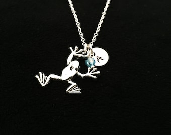 Hand Stamped Initial Frog Necklace: Personalized Stainless Steel Jewelry
