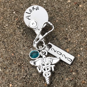 Personalized Vet Tech Pin: Caduceus Brooch with Birthstone Charm