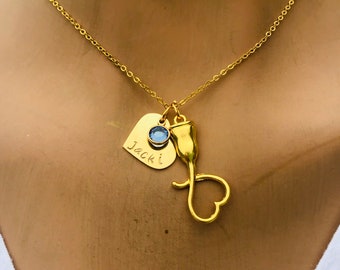 Gold Ultrasound Necklace: Personalized Sonographer Gift with Birthstone