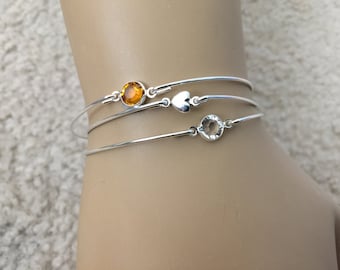Swarovski Crystal Birthstone Bangle: Silver Plated Charm Bracelet