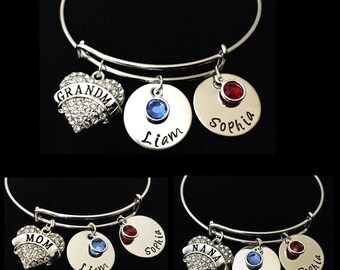 Personalized Charm Bracelet - Grandma Bracelet Grandchild Bracelet Handstamped Jewelry Mom Charm Bracelet Grandma Gift Nana Bracelet gift