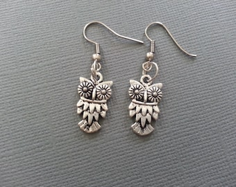 Antique Silver Owl Earrings