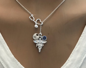 Personalized FNP - Family Nurse Patrician  Necklace,Graduation Gift , Medical Jewelry,FNP Staff Gift,FNP Initial stethoscope Lariat Necklace