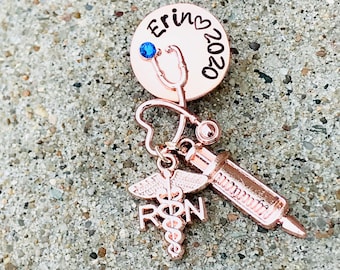 Rose Gold Stethoscope heart Nurse Pin -RN PIN -Nurses pin - Nursing Pinning Ceremony - Nurses Gift - RN Brooch Pin - Graduation gift