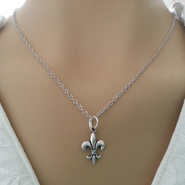 Fleur de Lis Necklace - New Orleans Saints Necklace • Dainty Religious Necklace - Antique Silver Jewelry