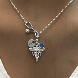 Hand Stamped Vet Tech Necklace: Stethoscope Charm, Veterinary Gift