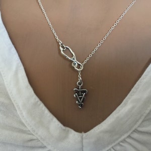 Sterling Silver Veterinarian Necklace: Vet Stethoscope Caduceus Lariat