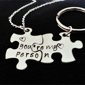 Personalized Puzzle Piece Necklace & Keychain Set: Hand Stamped Stainless Steel
