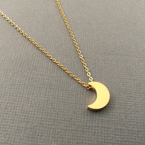 Gold Crescent Moon Necklace: Matte Plated Brass Pendant